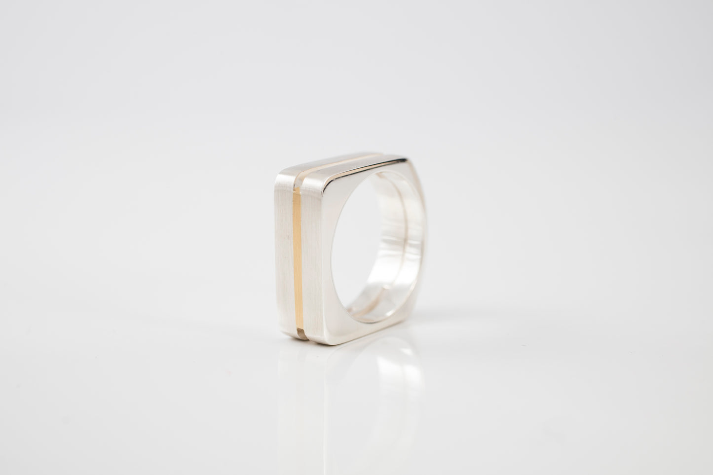 Sterling Silver Ring With 18ct Yellow Gold Inlay