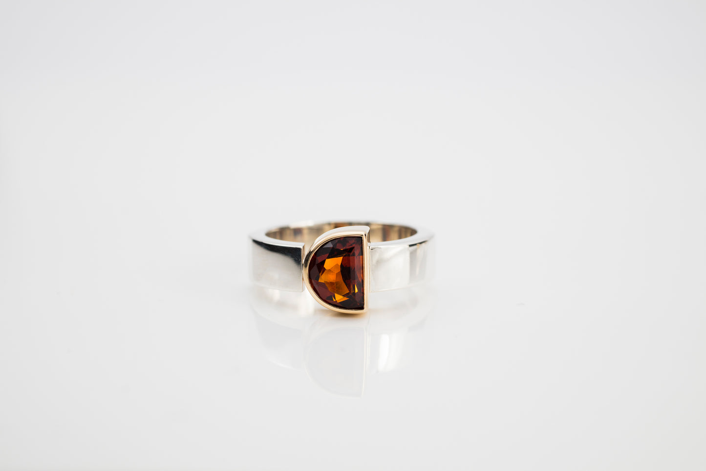 Sterling Silver Ring With A Halfmoon Citrine Set In 9ct Yellow Gold.